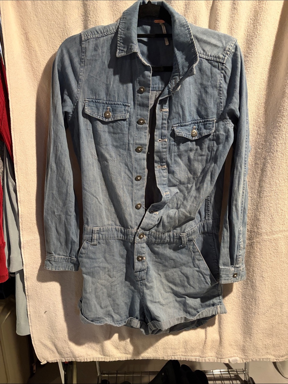Free People Light Blue Denim Romper Jacket